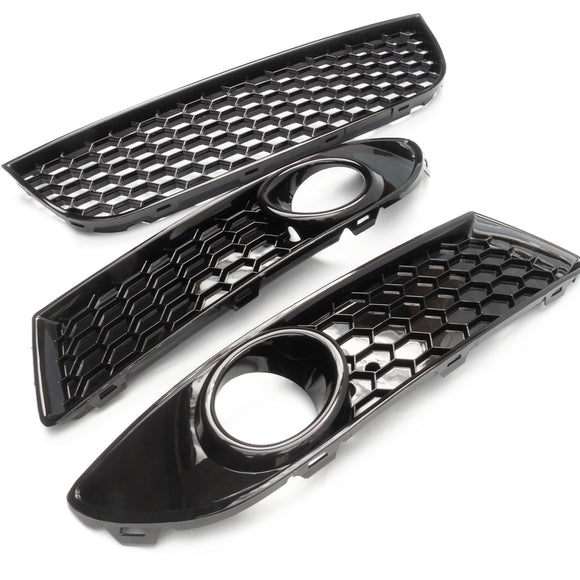 VW Polo 9n3 Gloss Black GTI Style Honeycomb Mesh Front Lower Grilles