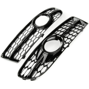 Honeycomb Fog Light Grilles Covers Pair Gloss Black Audi A4 B7 05-08 S-line