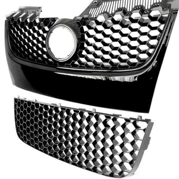 All Gloss Black GTI Honeycomb Front Grilles Upper and Lower Kit for VW Golf mk5