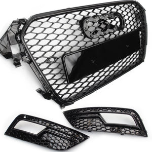 RS4 Style Honeycomb Front Grille & Fog Covers to fit Audi A4 B8.5