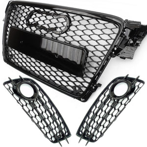RS4 Style Honeycomb Front Grille & Fog Light Covers Audi A4 B8 S Line